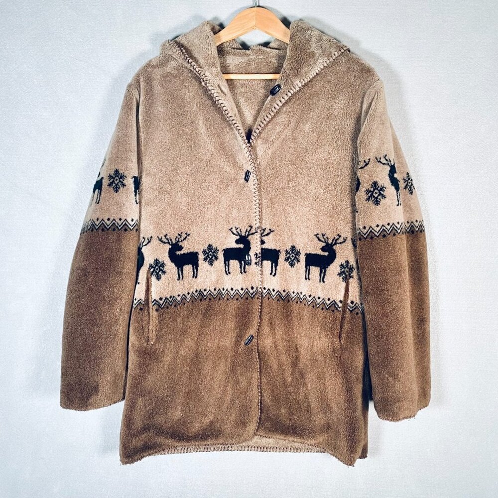 Vintage Fleece Jacket Womens M Brown Fleece Moose Ranch Reversible Cottage
